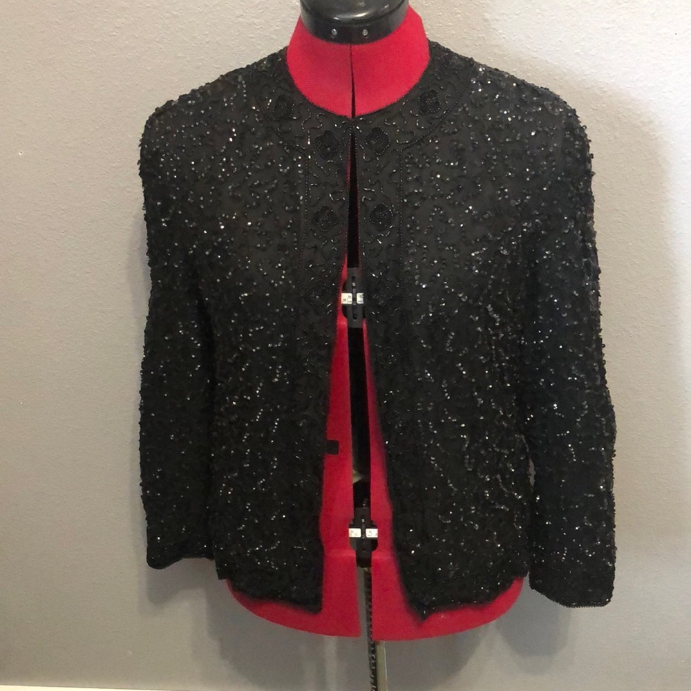 Vintage JMD New York Evening Jacket S Silk Pearl Beads Sequins Sparkling top